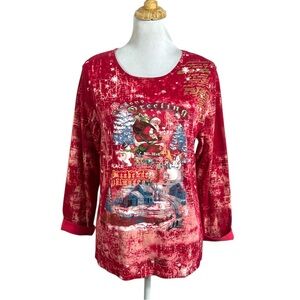 Jason Maxwell Christmas Themed Long Sleeve Top Tee Size Large in Red